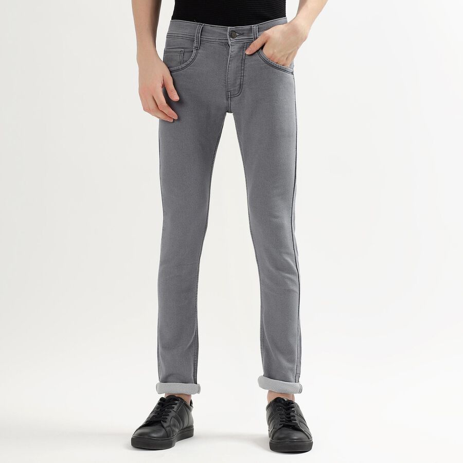 Men's Muted Steel Grey Skinny Fit Five Pocket Jeans, Light Grey, large image number null