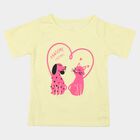 Girls Yellow Cotton Blend Round Neck Regular T-Shirt, Yellow, small