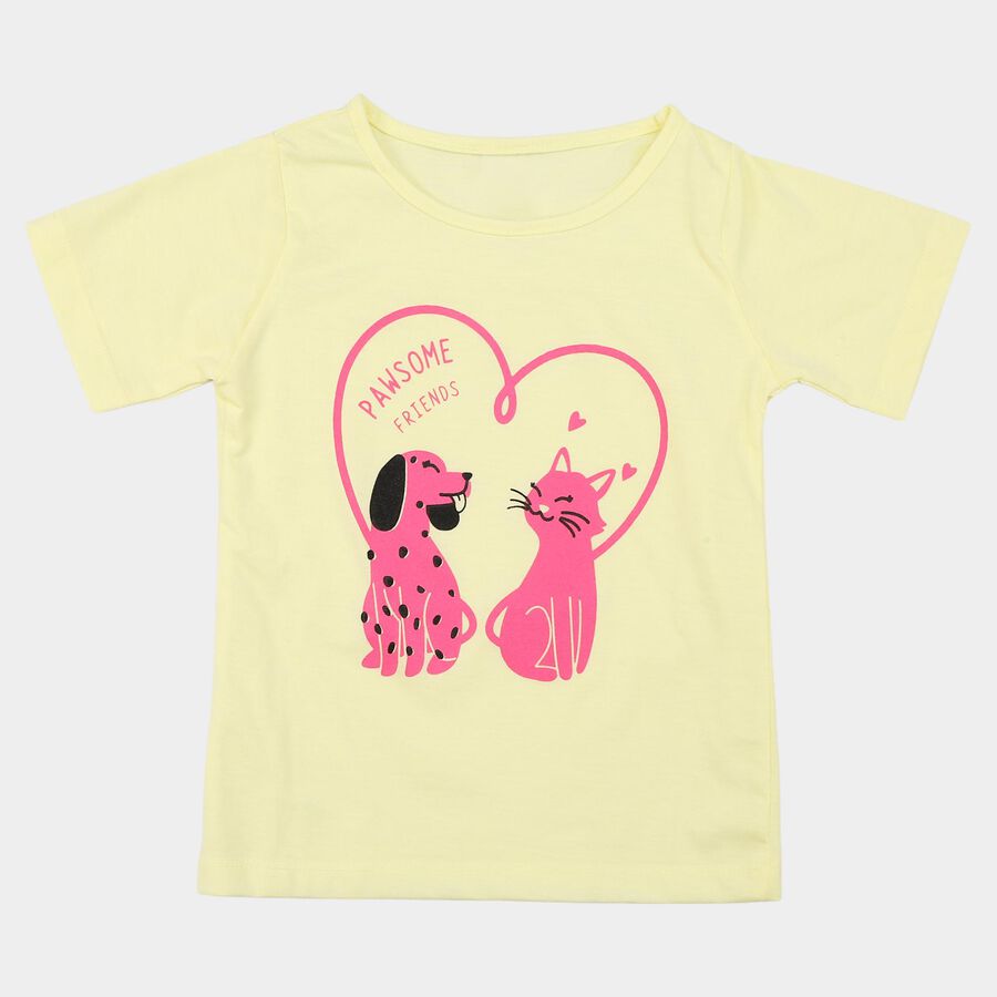 Girls Yellow Cotton Blend Round Neck Regular T-Shirt, Yellow, large