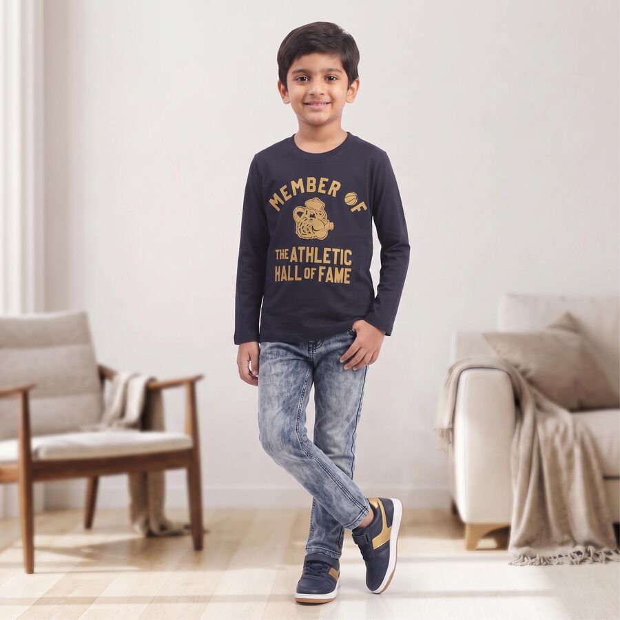 Boys Navy Blue Round Neck Regular Boys T-Shirt, नेवी ब्लू, large