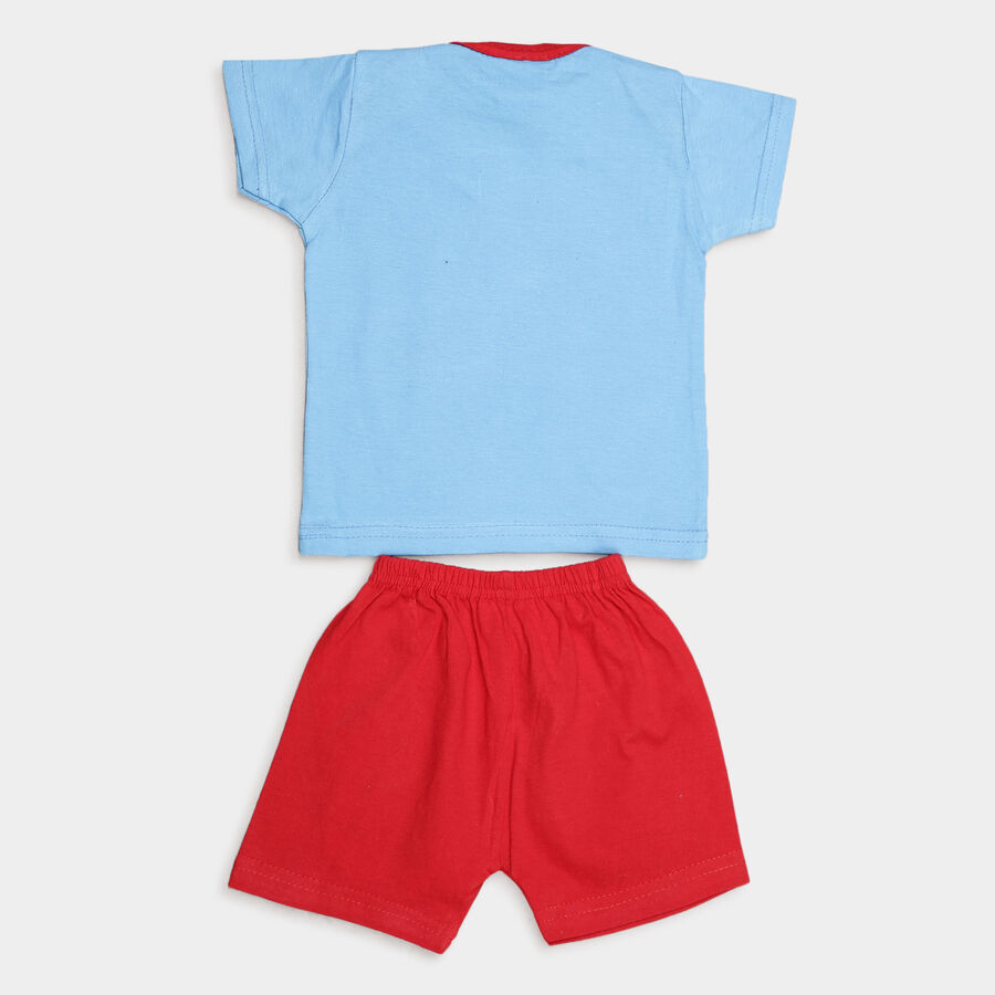 Infants Cotton Round Neck Baba Suit, Mid Blue, large image number null