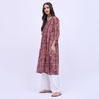 Women's Burgundy Round Neck Printed Kurta, वाइन, small