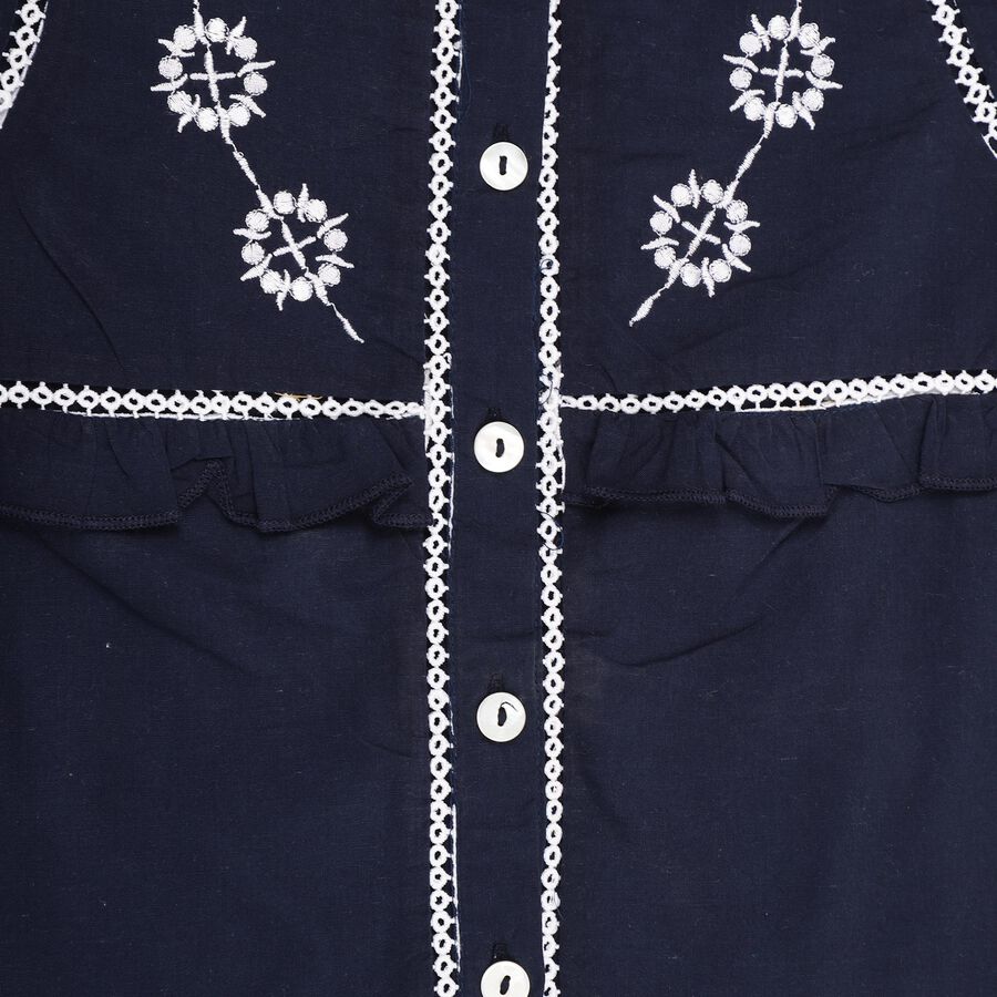 Girls' 100% Cotton Blouse, नेवी ब्लू, large