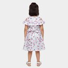 Girls' White Floral Printed Ruffle Neck Cotton Frock, ऑफ व्हाइट, small