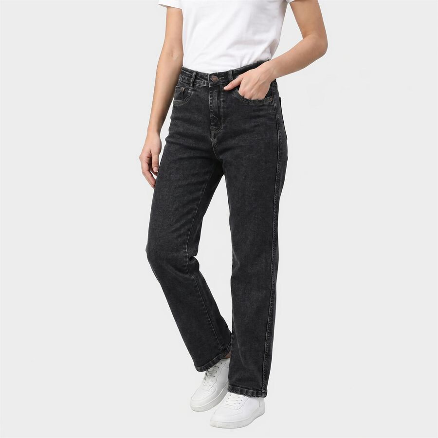 Women's Dark Grey Straight Fit Washed Jeans, Dark Grey, large