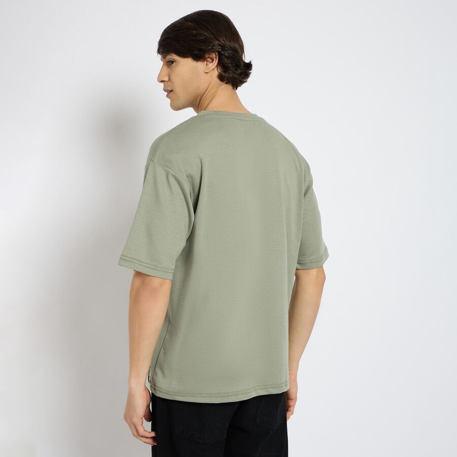 Men's Round Neck Half Sleeves T-Shirt , हल्का हरा, large