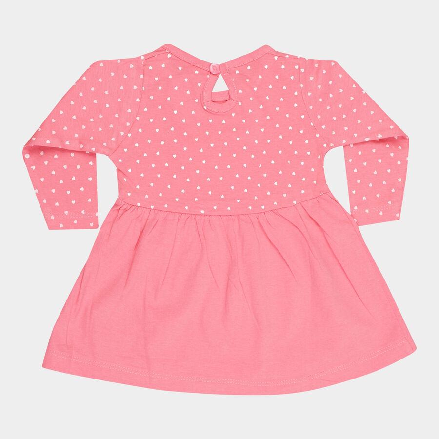 Infants Cotton Round Neck Frock, Pink, large image number null