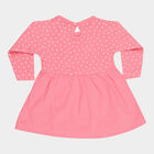 Infants Cotton Round Neck Frock, Pink, small image number null