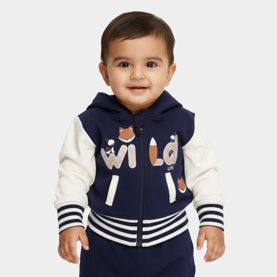 Infants Deep Midnight Navy Blue Hooded Casual Sweatshirt, Navy Blue, large image number null
