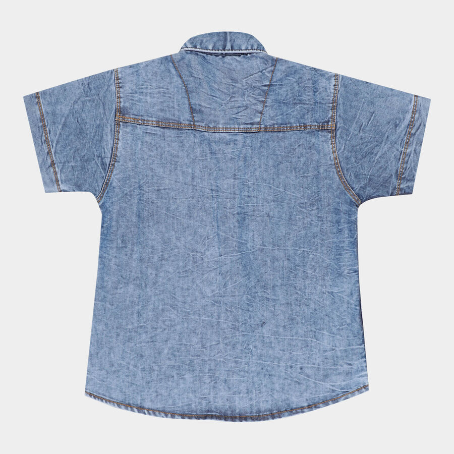Boys Solid Casual Shirt, मध्यम नीला, large image number null