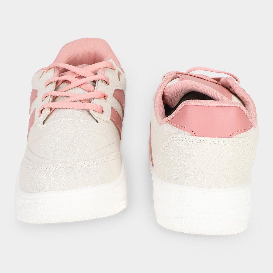 Women's White Lace-Up Low-Top Sneakers, Off White, large