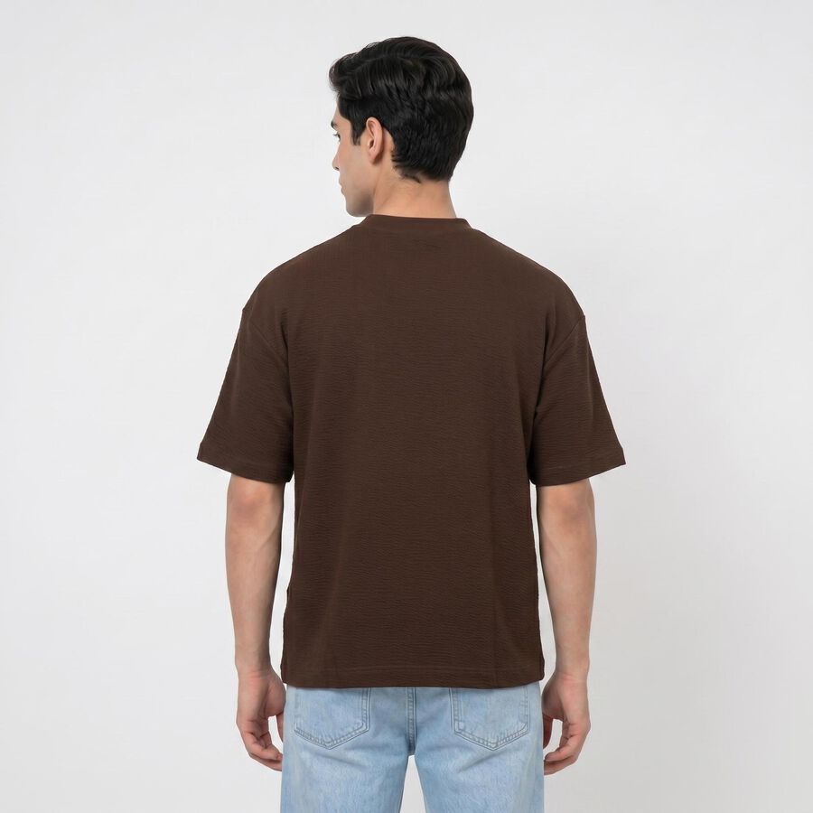 Men's Brown Round Neck Regular T-Shirt, Brown, large