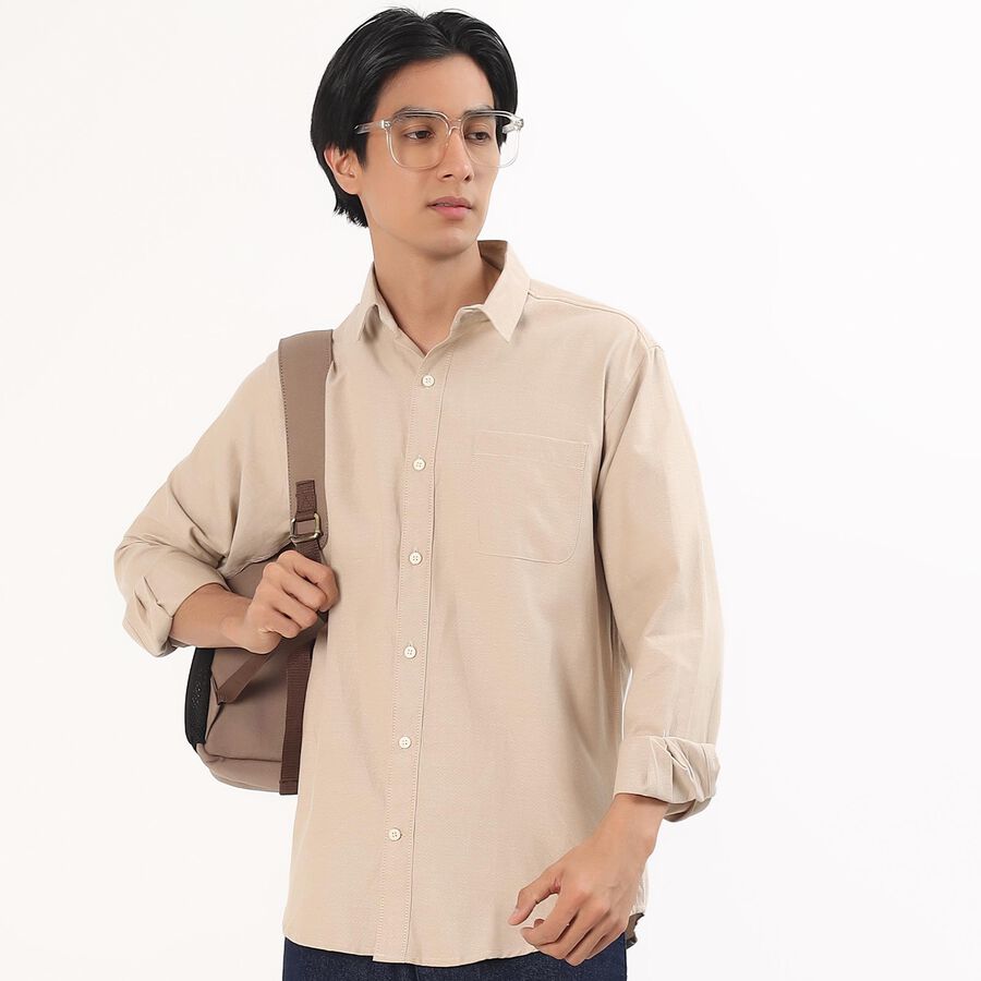 Men's Light Beige Classic Collar Casual Shirt, Beige, large image number null