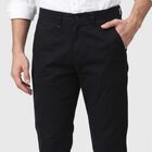 Men's Navy Blue Slim Fit Flat-Front Chino Trousers, नेवी ब्लू, small