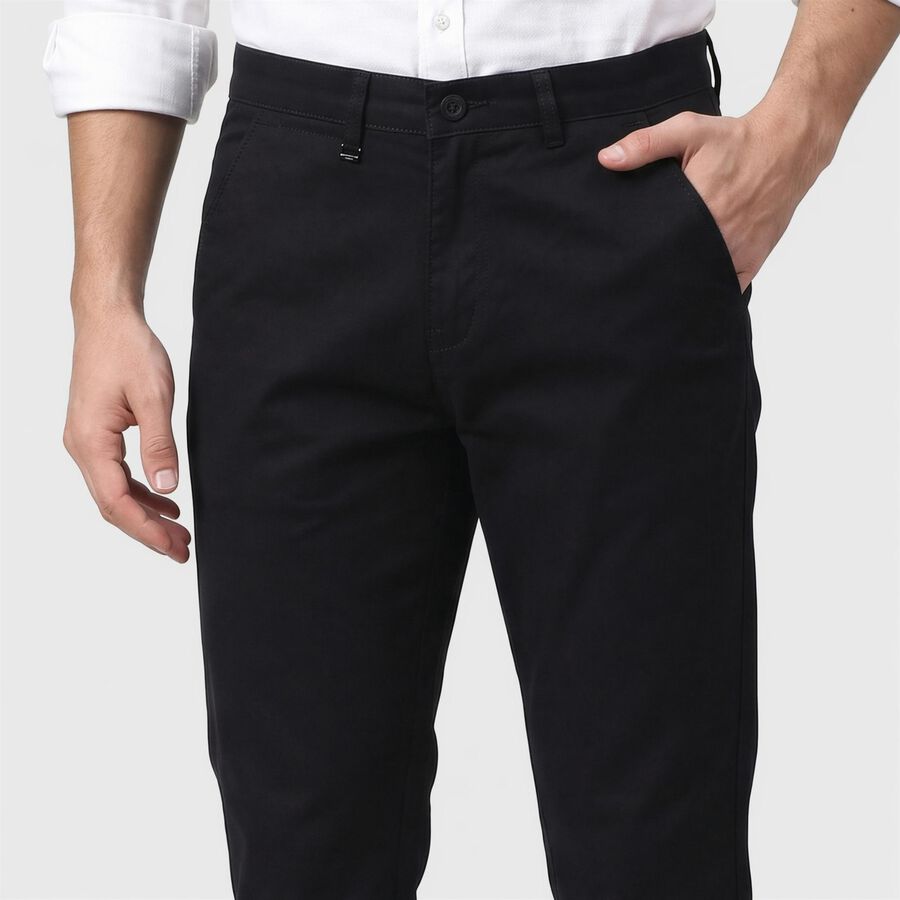 Men's Navy Blue Slim Fit Flat-Front Chino Trousers, नेवी ब्लू, large