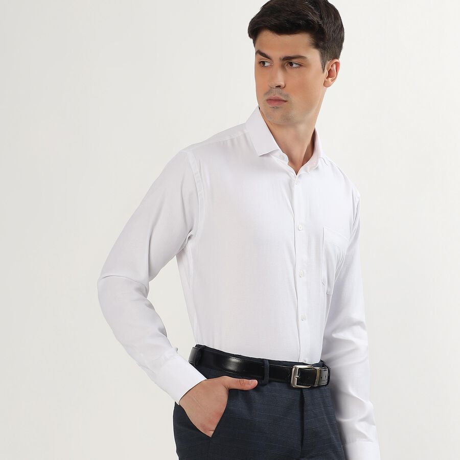 Men's Rich Eggshell White Classic Formal Shirt, सफ़ेद, large