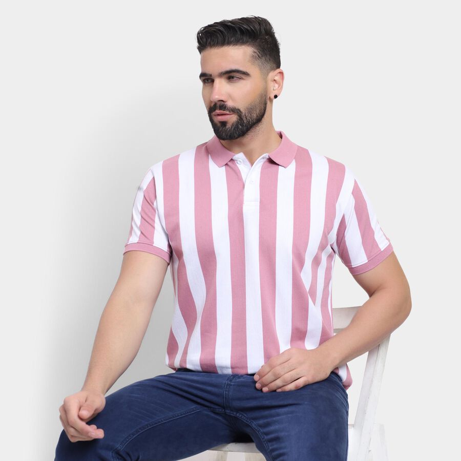 Men's Collared Half Sleeves T-Shirt, गुलाबी, large image number null