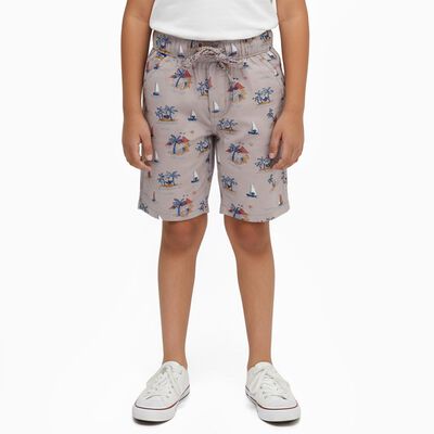 Boys Beige Printed Elastic Waist Bermuda Shorts