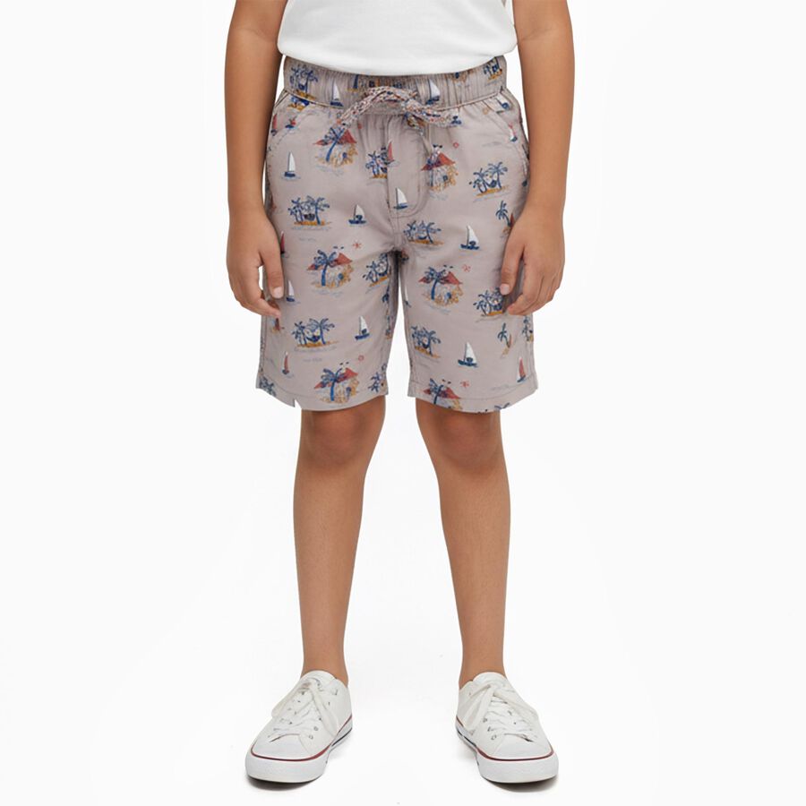 Boys Beige Printed Elastic Waist Bermuda Shorts, गहरा पीला, large image number null