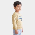 Boys Beige Round Neck Graphic Print Sweatshirt, Khaki, small