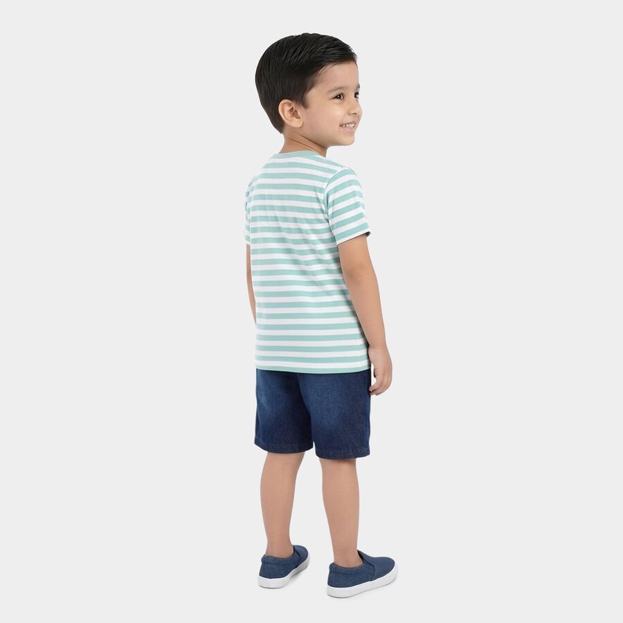 Boys Mint 100% Cotton Round Neck Striped Shark Printed Baba Suit, Light Green, large