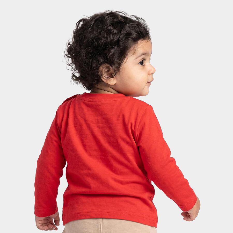 Infants Red Cotton Round Neck Regular T-Shirt, लाल, large
