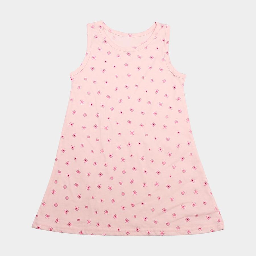 Girls' Pink A-Line All Over Printed Sleeveless Frock, हल्का गुलाबी, large