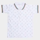 Boys' White Cotton Polo Collar Printed T-Shirt, सफ़ेद, small