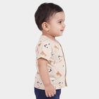 Infants Beige Cotton V-Neck Casual T-Shirt, Beige, small