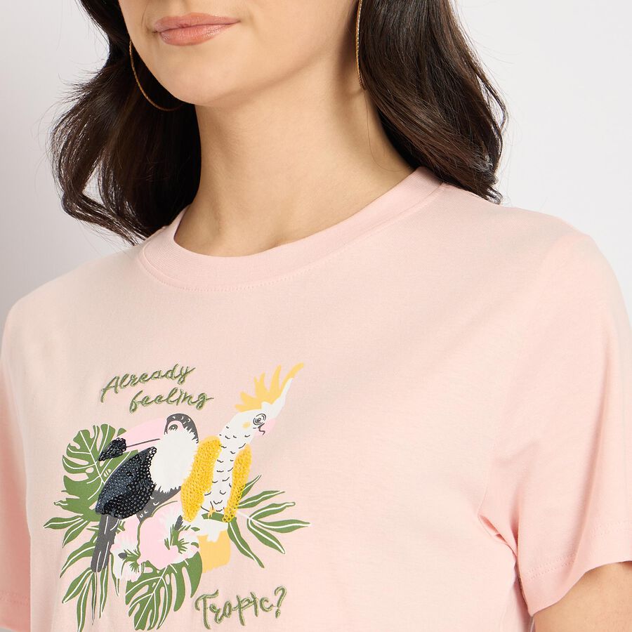 Ladies' 100% Cotton Round Neck T-Shirt , Light Pink, large