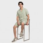 Men's Mint Green Cotton Camp Collar Co-ord Set, Light Green, small