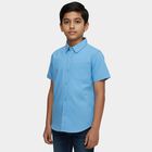 Boys' Teal Blue Cotton Half Sleeve Spread Collar Casual Shirt, Teal Blue, small