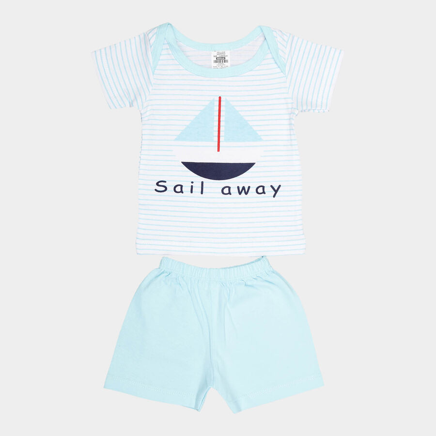 Infants Cotton Boat Neck Baba Suit, Light Blue, large image number null