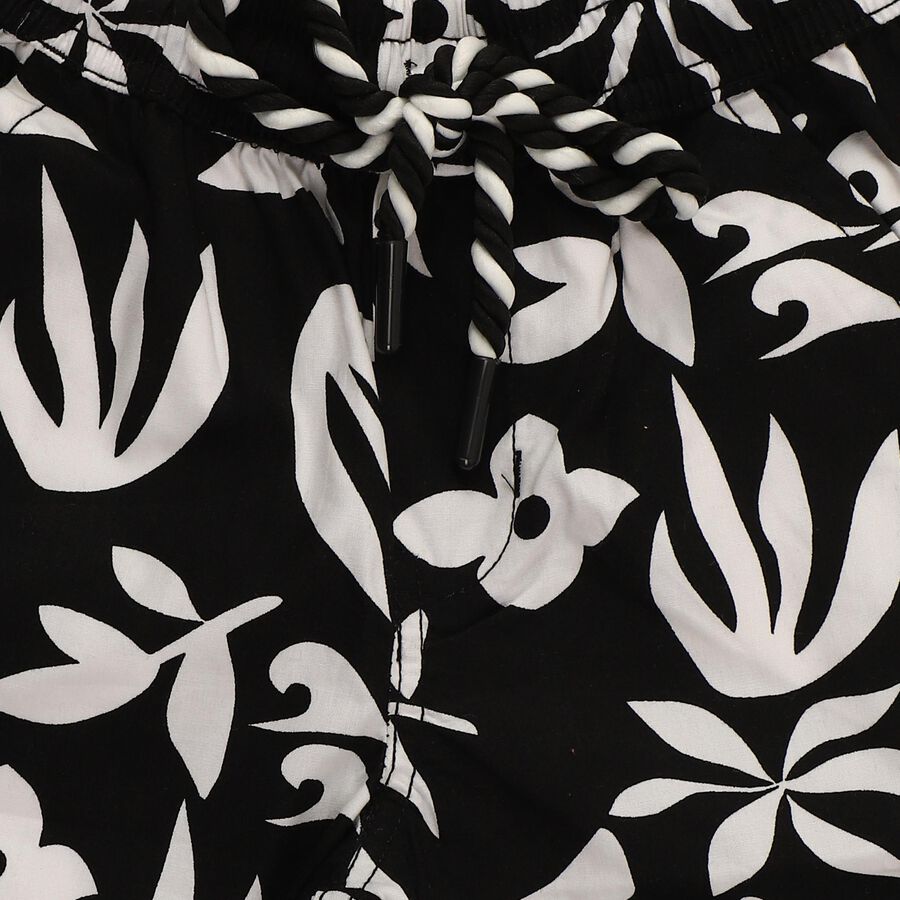 Boys' Black and White Floral Print Cotton Jamaican Shorts, Black, large