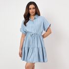 Women's Navy Blue Square Neck Floral Puff Sleeve Dress, Light Blue, small