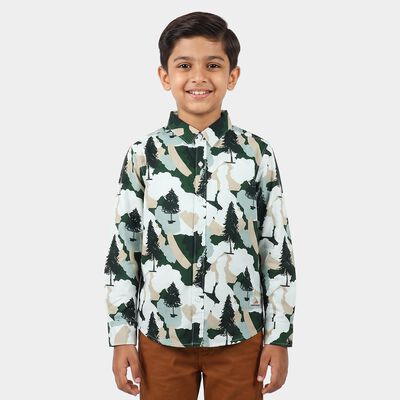 Boys Green Cotton Long Sleeves Regular Fit Casual Shirt