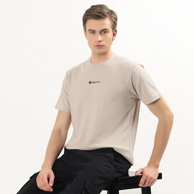 Men's Beige Round Neck Casual T-Shirt