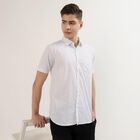 Men's Off-White 100% Cotton Half Sleeve Spread Collar Casual Shirt, Off White, small
