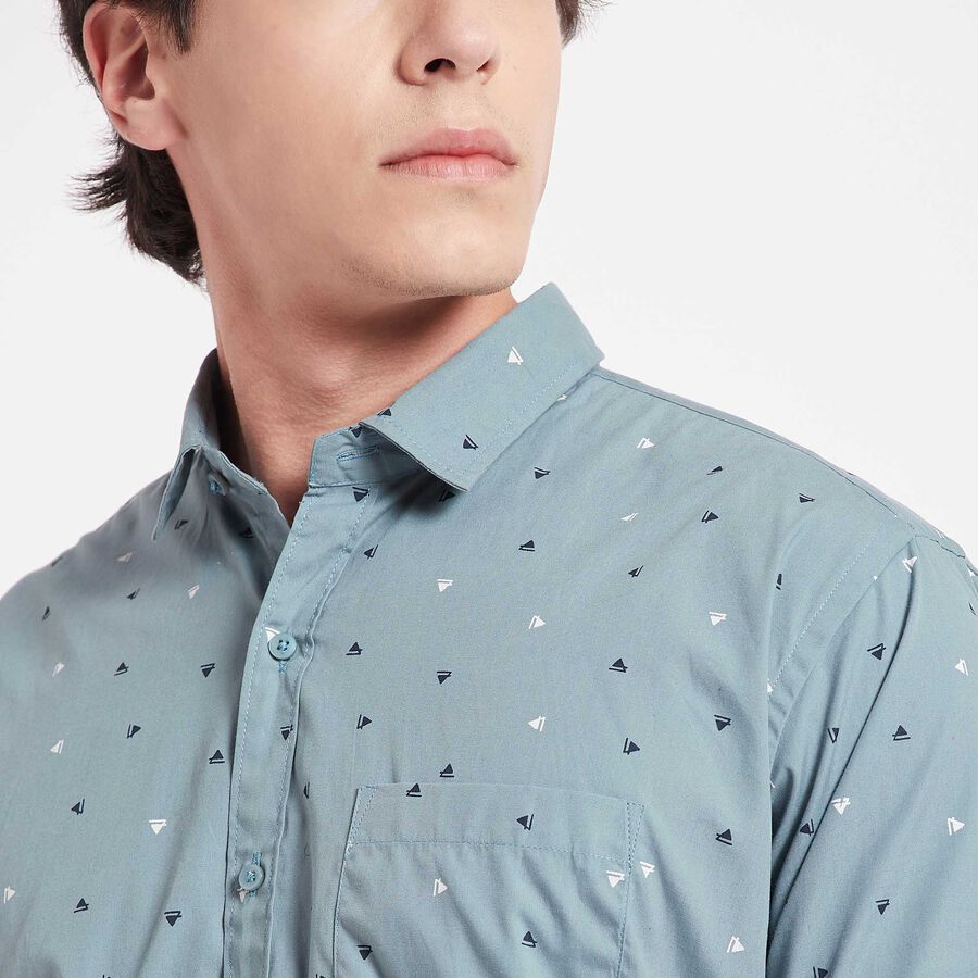 Cotton Printed Casual Shirt, Mid Blue, large image number null