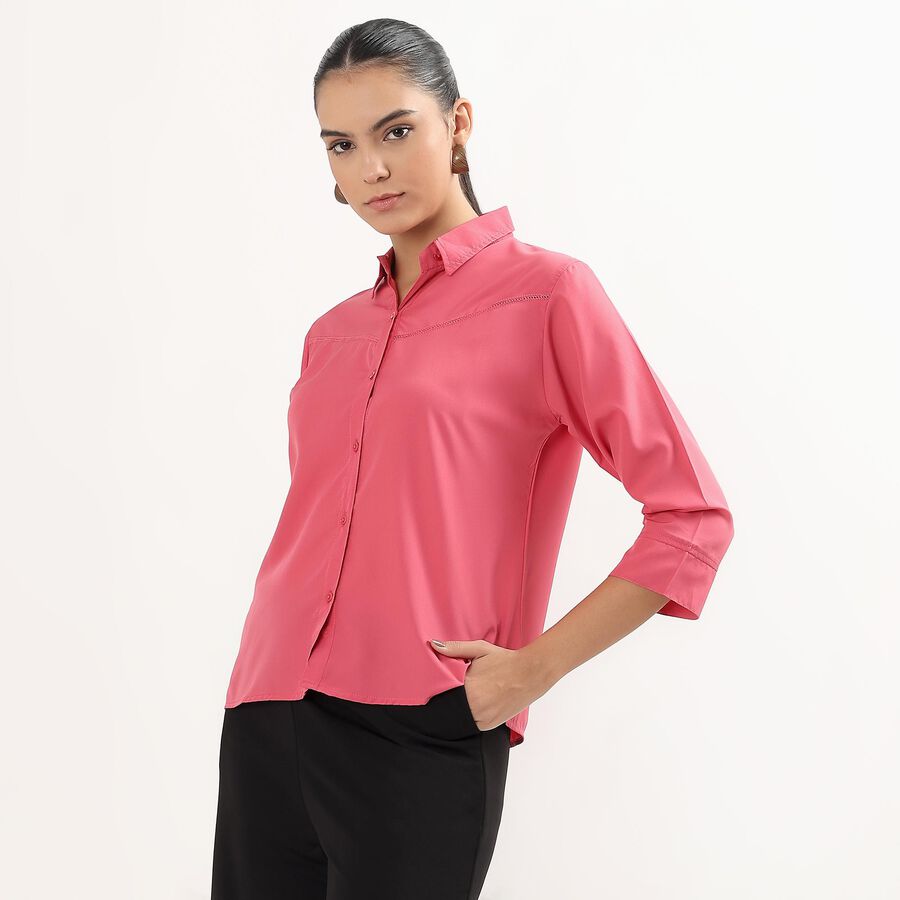 Girls' Soft Pink Mandarin Collar Casual Shirt, गुलाबी, large image number null
