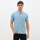Men's Light Powder Blue Polo Neck Casual T-Shirt, Mid Blue, small image number null