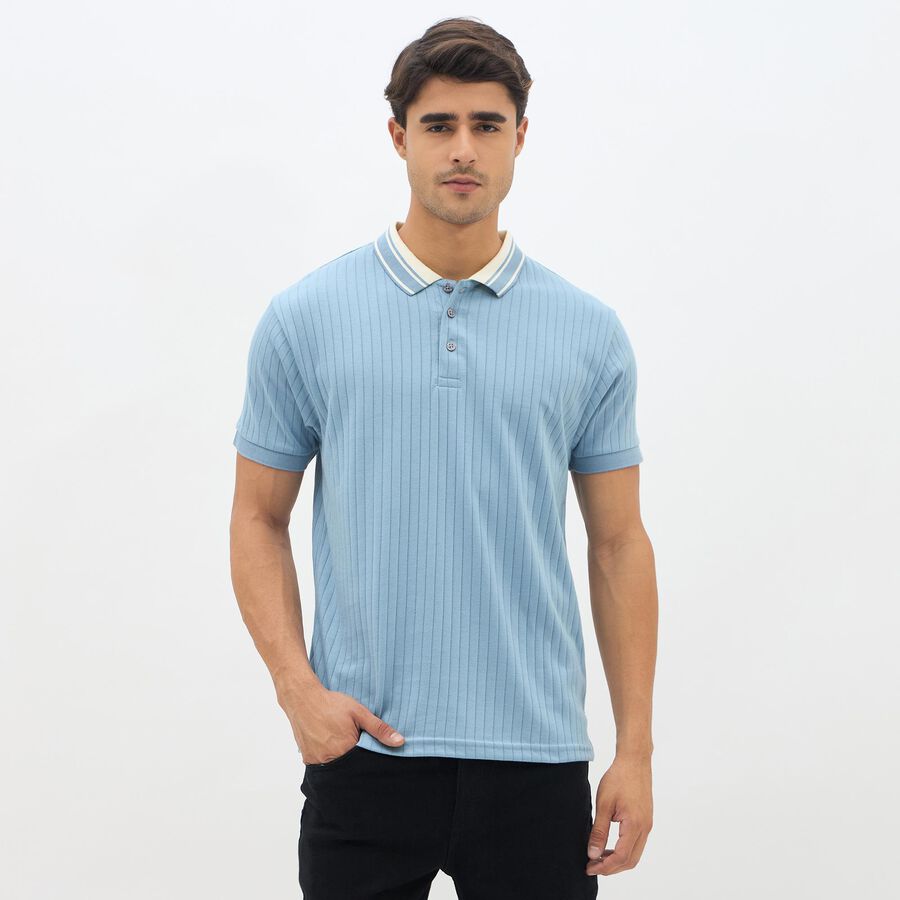 Men's Light Powder Blue Polo Neck Casual T-Shirt, Mid Blue, large image number null