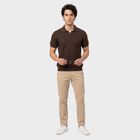 Men's Brown Cotton Polo Neck Solid T-Shirt, भूरा, small