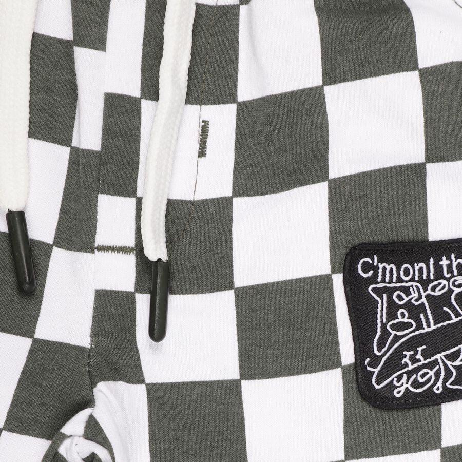 Kids' Dark Olive Green And White Checkered Cotton Blend Pyjama, Olive, large image number null