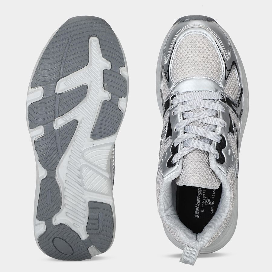 Men's Grey Lace-Up Sneakers, ग्रे, large
