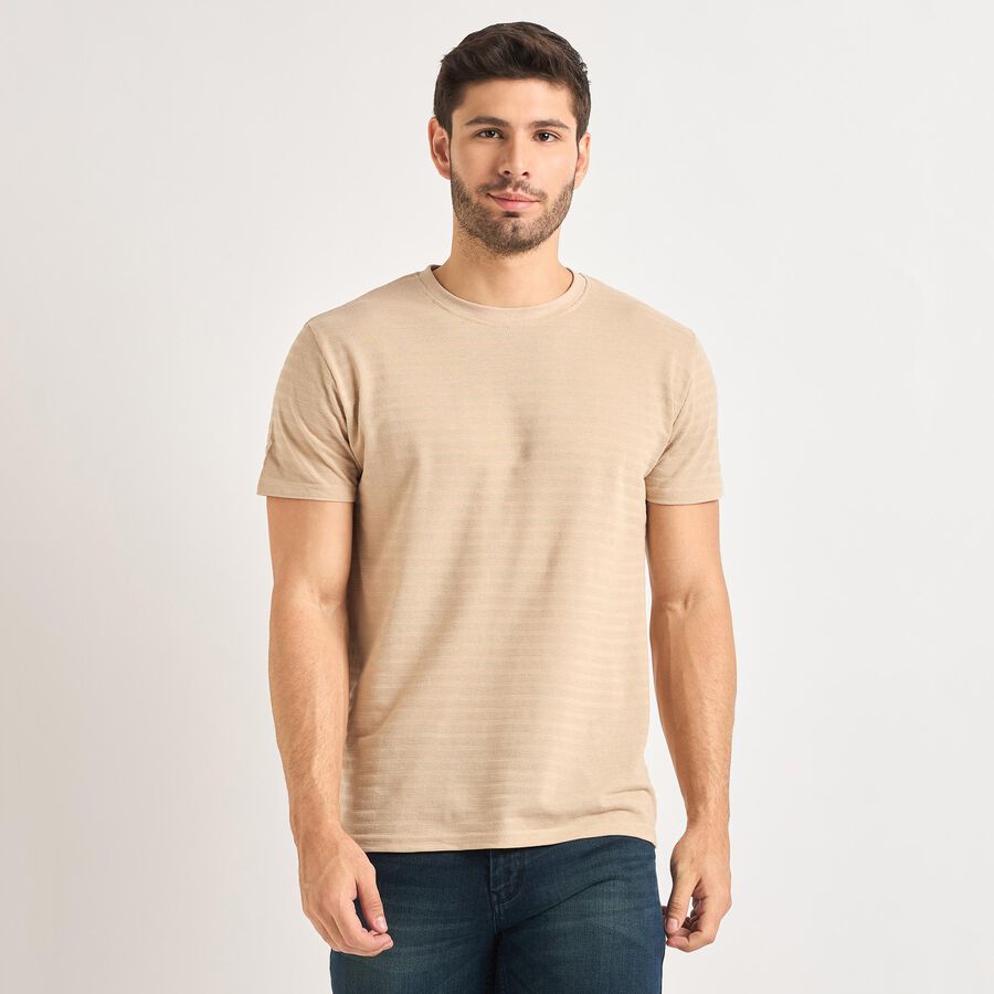 Men's Round Neck Half Sleeves T-Shirt , Beige, large image number null