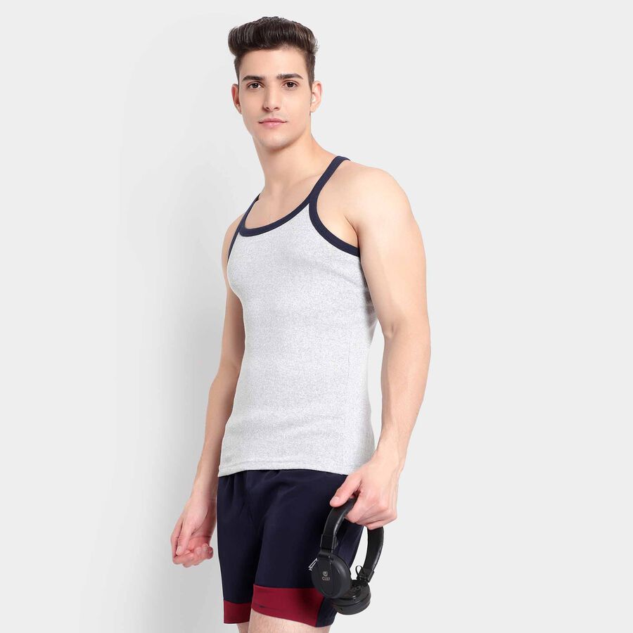 Cotton Solid Sleeveless Gym T-Shirt, Melange Light Grey, large image number null