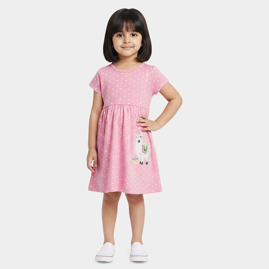 Girls' Lilac Polka Dot Printed Fit and Flare Frock, लाइलेक, large