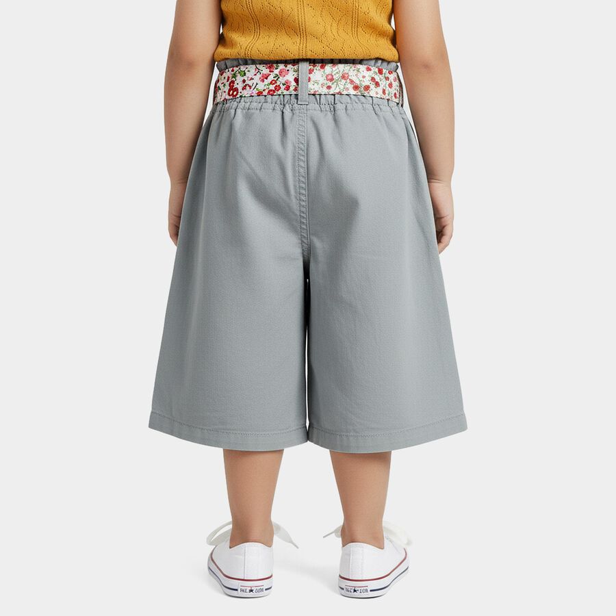Girls Grey Regular Fit Solid Capri Pants, हल्का ग्रे, large