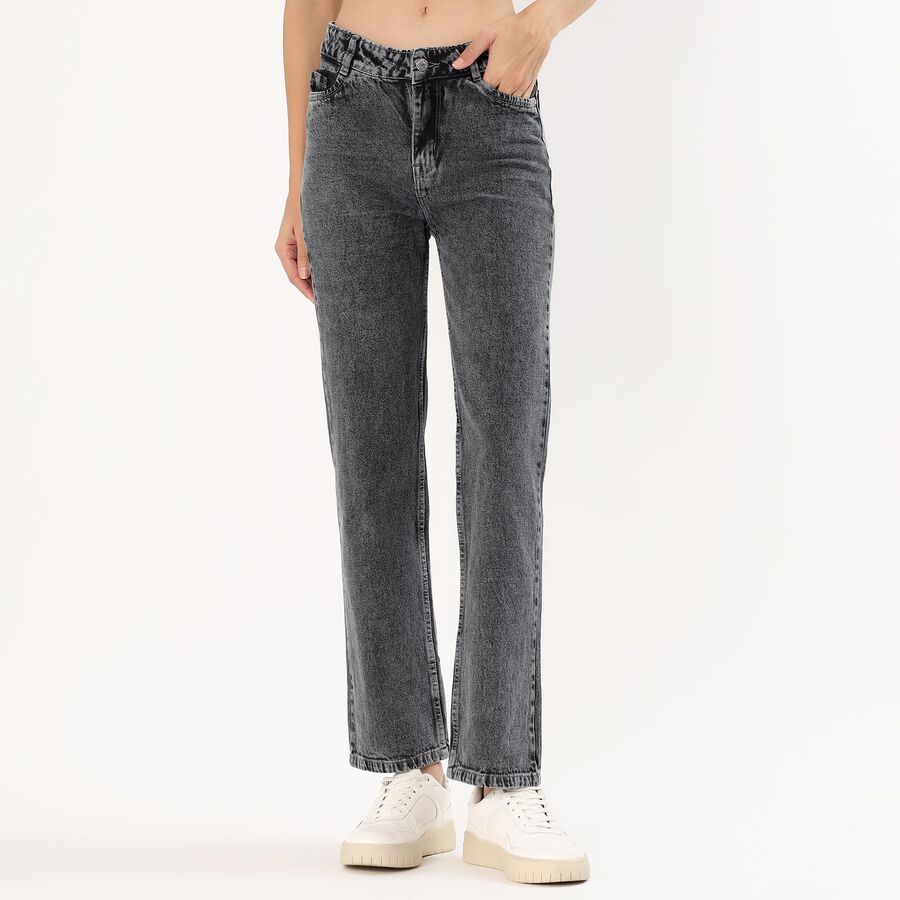 Women's Faded Black Straight Fit Jeans, Dark Grey, large image number null